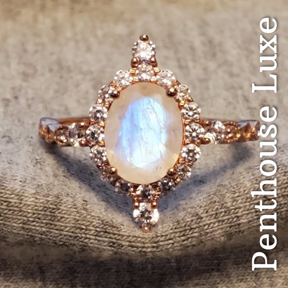 REAL Moonstone Radiant Oval Cut Halo Ring - Picture 4 of 8